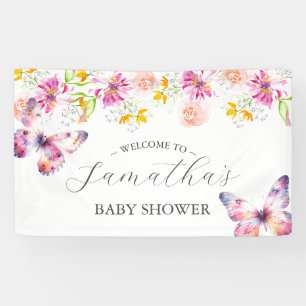 Lona Rótulo Baby Shower de mariposas y canciones de cun