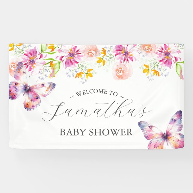 Lona Rótulo Baby Shower de mariposas y canciones de cun (Horizontal)