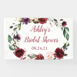 Lona Rótulo Bridal Shower Banner Fabric Maroon Floral