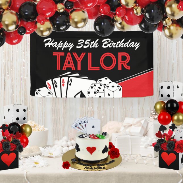 Lona Rótulo de banner de la fiesta de cumpleaños de la  (Casino Poker Hanging Vinyl Banner)