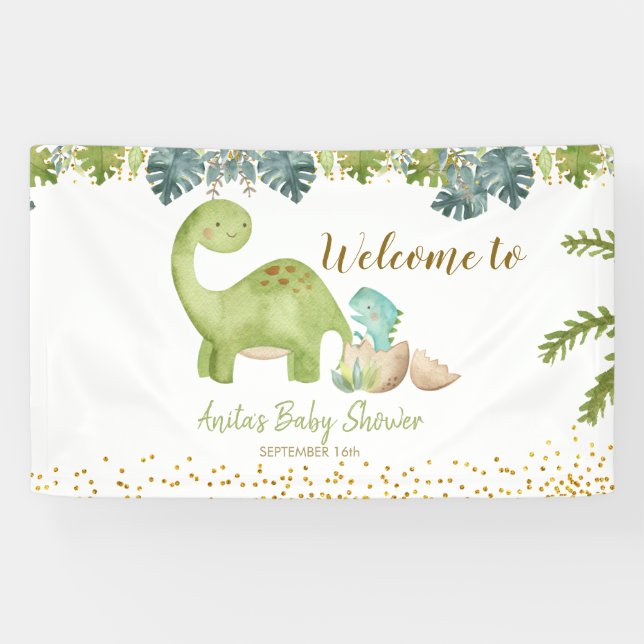 Lona Rótulo de Banner grande de Dinosaur Baby Shower (Horizontal)
