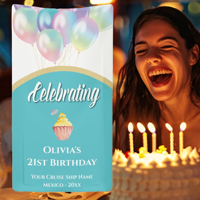 Lona Rótulo de decoración de puertas de crucero Statero (Celebrate your birthday with a cruise vacation. Happy Birthday to you!)
