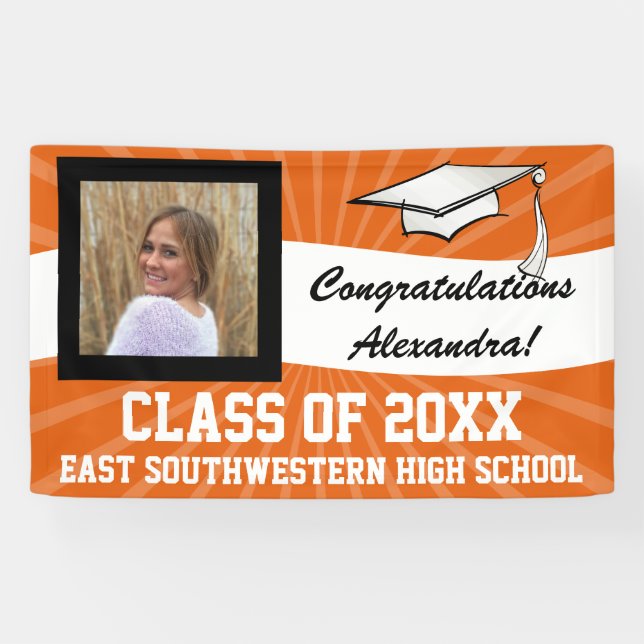 Lona Rótulo de graduación de foto de naranja Personaliz (Horizontal)