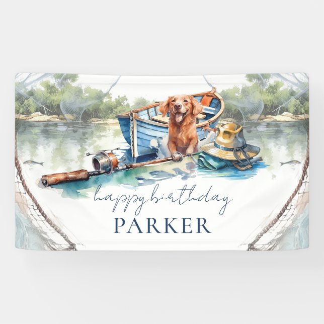 Lona Rótulo Fiesta personalizado de cumpleaños de pesca (Horizontal)