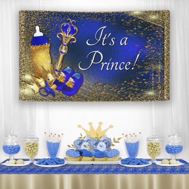 Lona Royal Blue Gold Prince Baby Shower (Add your own text, font style, etc.)
