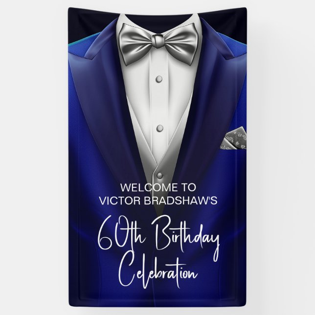 Lona Royal Blue Silver Tuxedo Birthday Party Welcome  (Vertical)