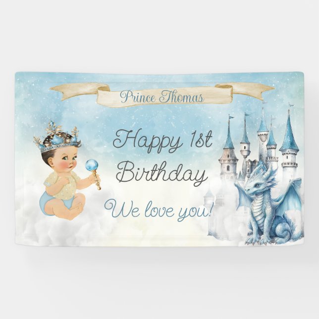 Lona Royal Prince Baby Boy Castle Dragon Blue Gold (Horizontal)