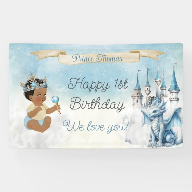 Lona Royal Prince Baby Boy Castle Dragon Blue Gold (Horizontal)