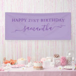 Lona Royal Purple Happy 21st Birthday Ribbon Name<br><div class="desc">Crea tu propio banner personalizado de cumpleaños feliz para su cumpleaños. Personalizar el estilo y tamaño del guión de caligrafía manuscrito del nombre de la firma de la banda ancha moderna según sea necesario. Aumentar el tamaño de letra para nombres más cortos... reducir el tamaño de letra para nombres más...</div>