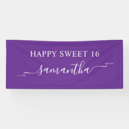 Lona Royal Purple White Happy Sweet 16 Ribbon Nombre