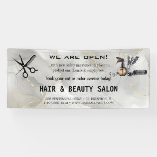Lona Rubor & Gold Whisk Scissors Salón de pelo reapertu