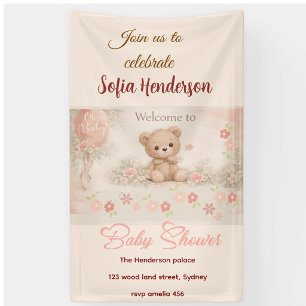 Lona Rubor Oso Suave Color agua floral baby shower
