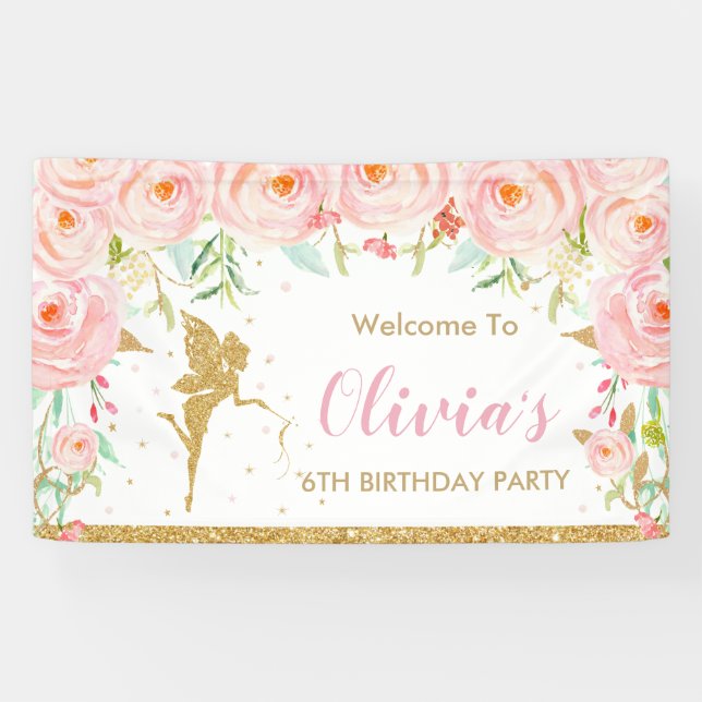 Lona Rubor Pink Floral Fairy Birday Shower (Horizontal)