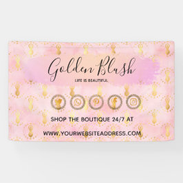 Lona Rubor Rosa Acuarela y Moderno Dorado Geométrico Ch