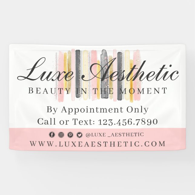 Lona Rubor Rosa y Trazo de Pintura Acuarela Dorado Rosa (Horizontal)