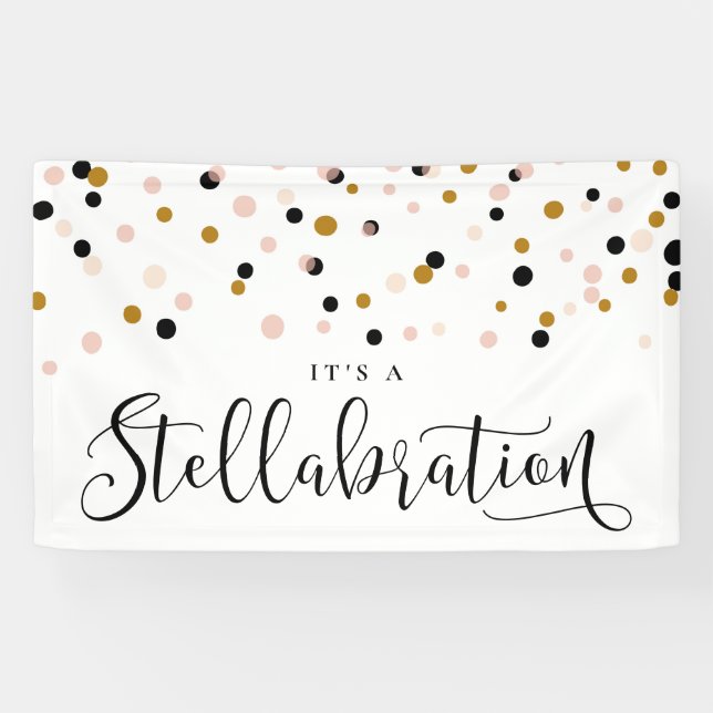 Lona Rubor y Gold Modern Confetti Dots Stellabration (Horizontal)