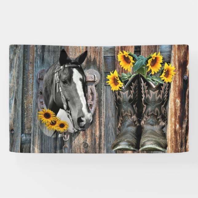 Lona Russe Western Horse Cowboy botas Sunflowers (Horizontal)