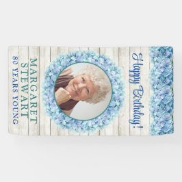 Lona Rustic Blue Hydrangea Foto 80 cumpleaños