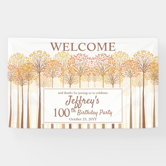 Lona Rustic Fall Trees Terracotta 100 cumpleaños (Horizontal)