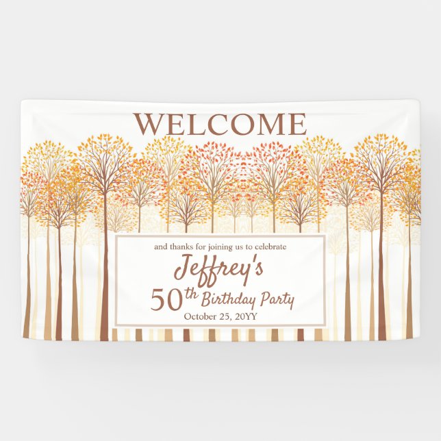 Lona Rustic Fall Trees Terracotta 50 cumpleaños (Horizontal)