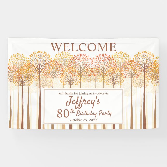 Lona Rustic Fall Trees Terracotta 80 cumpleaños (Horizontal)