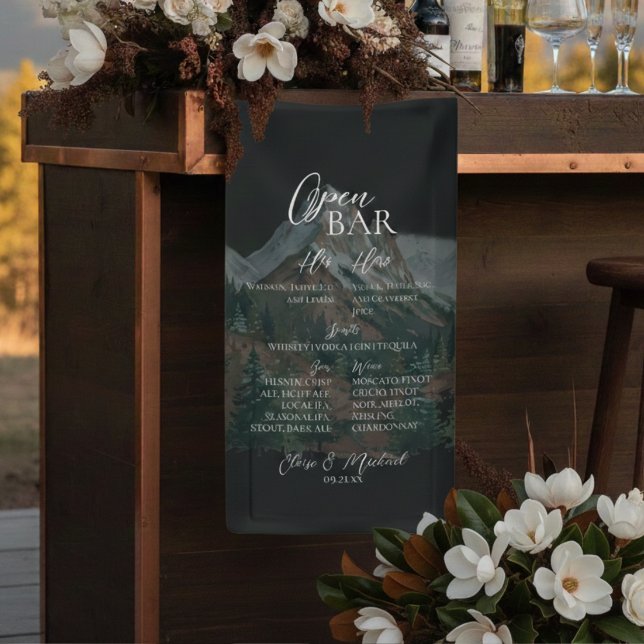 Lona Rustic Mountain Bar Menu Wedding Reception Decor (Rustic Mountain Bar Menu Wedding Reception Decor Banner)