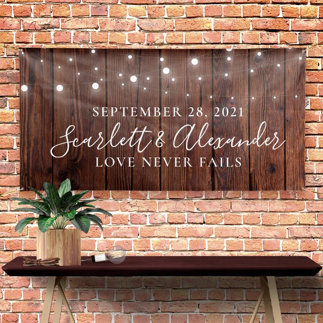 Lona Rustic String Lights Wood Wedding (Subido por el creador)