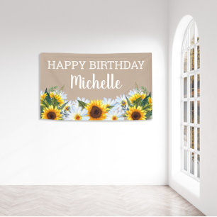 Lona Rustic Sunflowers Daisies Happy Birday Name