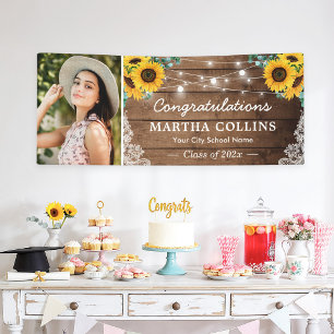 Lona Rustic Sunflowers String ilumina la fiesta de grad