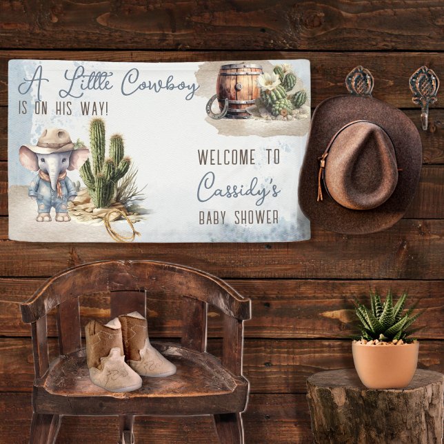 Lona Rustic Western Elephant Cowboy Boy Baby Shower (Rustic Western Elephant Cowboy Boy Baby Shower Banner)