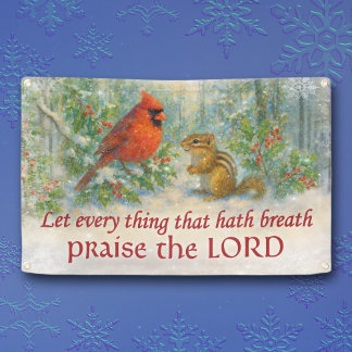 Lona Rustic Winter Woodland Cardinal Chipmunk Scripture