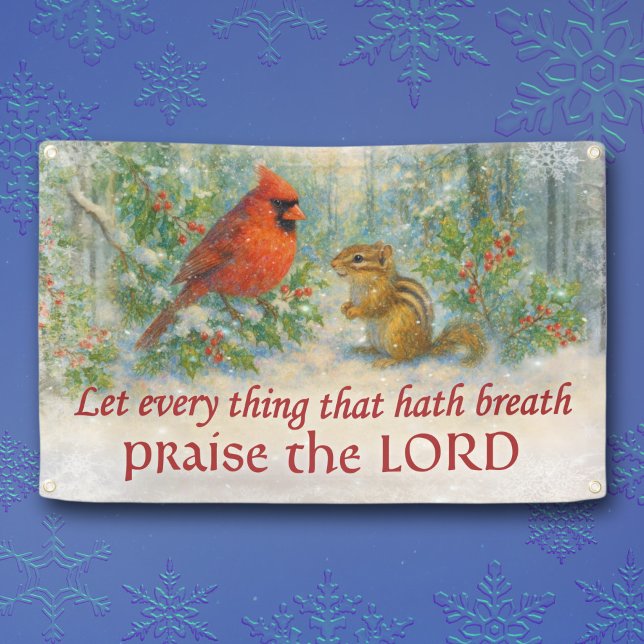 Lona Rustic Winter Woodland Cardinal Chipmunk Scripture (Subido por el creador)
