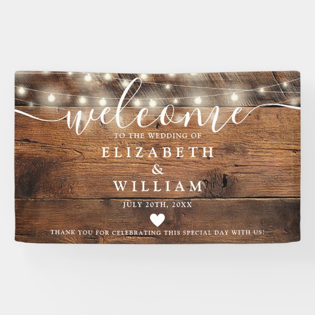 Lona Rustic Wood String Lights Wedding Welcome (Horizontal)
