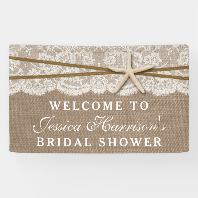 Lona Rústica Burlap, Lace & Starfish Beach Bridal Showe (Horizontal)