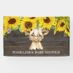 Lona Rústica floral de girasol Highland Cow Baby Shower