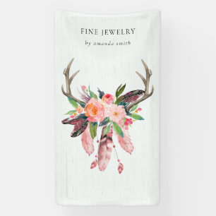 Lona Rústico Boho Wood Floral Feather Antler Business