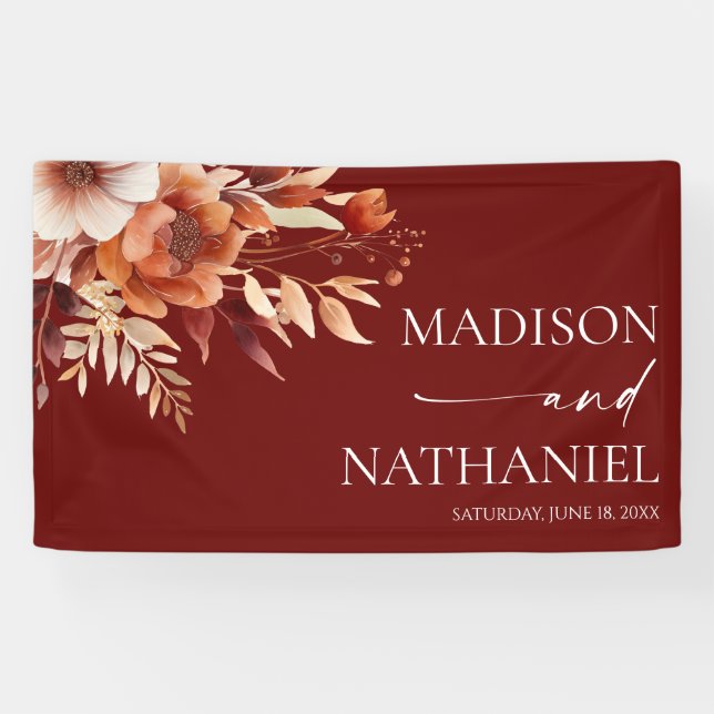 Lona Rusty Burgundy Brown Boda de Flor Floral (Horizontal)