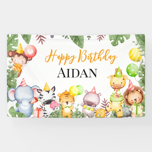 Lona Safari Animales Niños Fiesta de Cumpleaños (Horizontal)