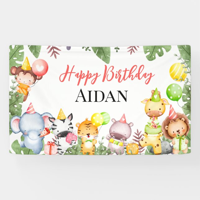 Lona Safari Animales Niños Fiesta de Cumpleaños (Horizontal)