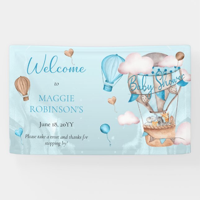 Lona Safari Animals Globos Blue Boy Baby Shower (Horizontal)