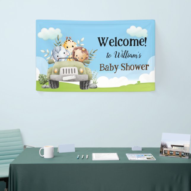 Lona Safari Baby Animals Banner for Baby Shower (Feria)