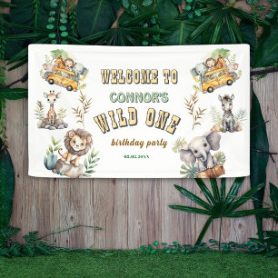 Lona Safari salvaje de una jungla 1er cumpleaños Banner