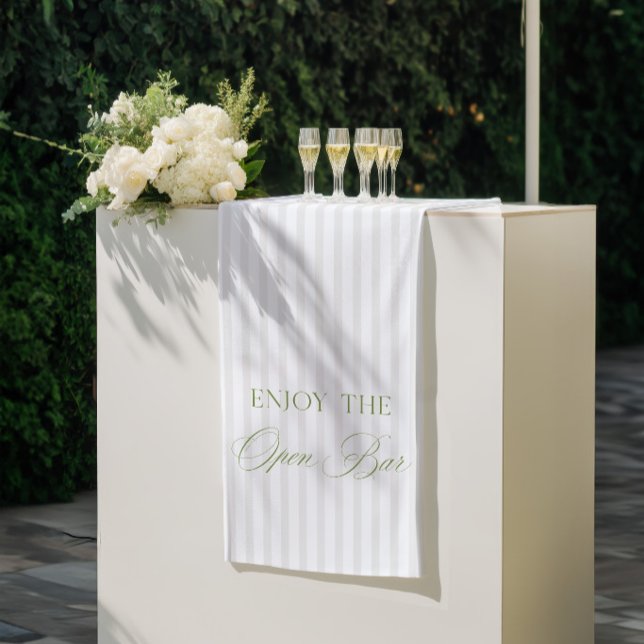 Lona Sage Green & Beige Stripe Wedding Open Bar Banner (Sage Green & Beige Stripe Wedding Open Bar Banner)