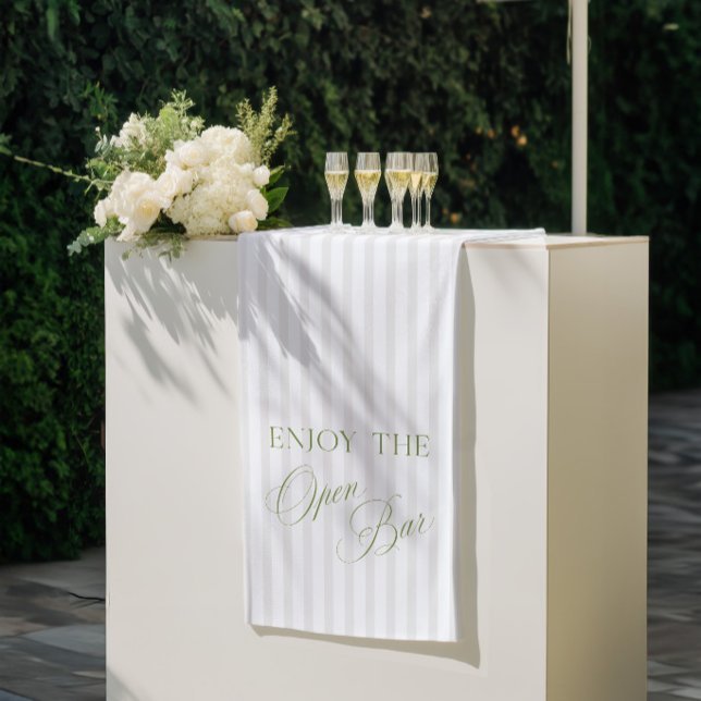 Lona Sage Green & Beige Stripe Wedding Open Bar Banner (Sage Green & Beige Stripe Wedding Open Bar Banner)