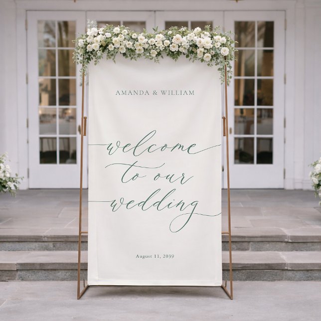 Lona Sage Green Fabric Wedding Welcome Banner (Subido por el creador)