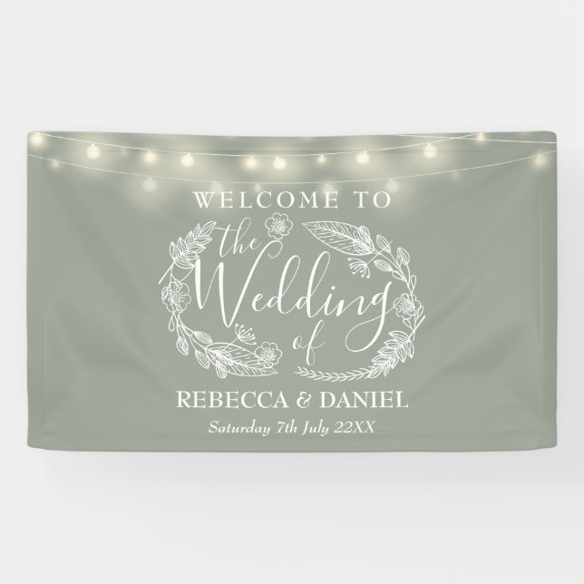 Lona Sage Green Floral Garland Script Boda (Horizontal)