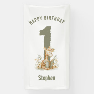 Lona Sage Green Giraffe Feliz primer cumpleaños