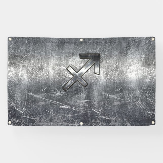 Lona Sagittarius Zodiac En Acero Grunge Molesto (Horizontal)