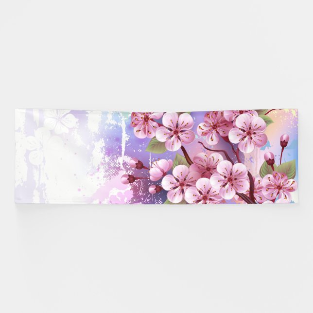Lona Sakura rosa sobre fondo de pintura (Horizontal)