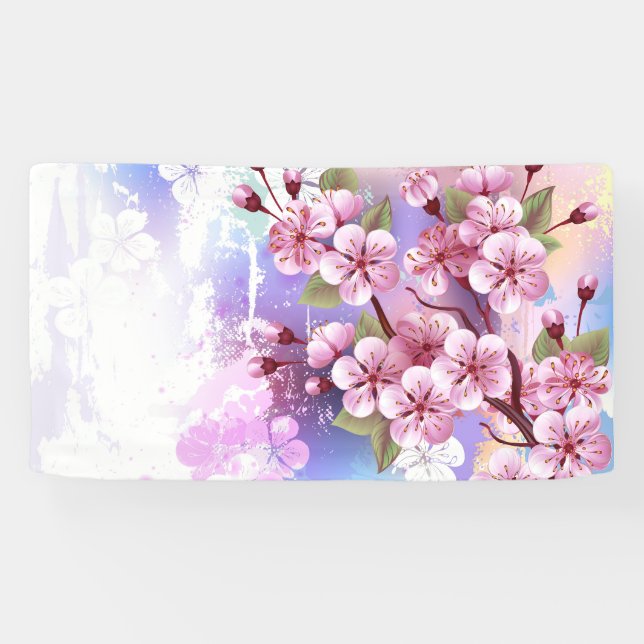Lona Sakura rosa sobre fondo de pintura (Horizontal)
